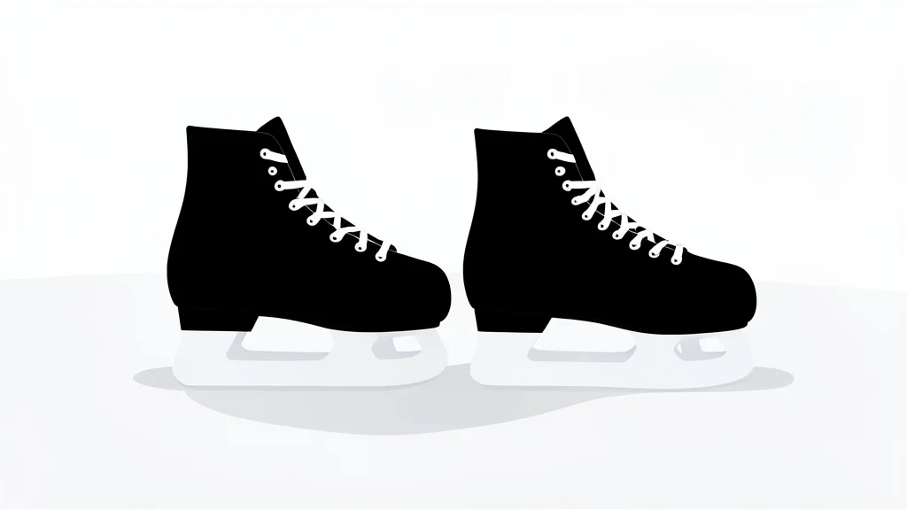 A pair of ice hockey skates resting on a smooth, white ice surface