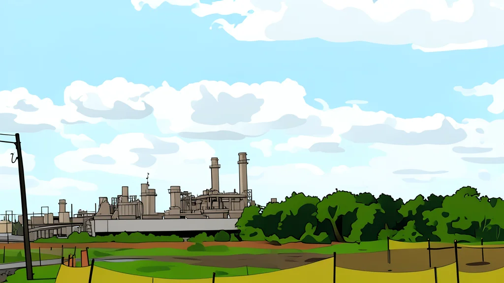 A large industrial natural gas turbine engine situated in an open field