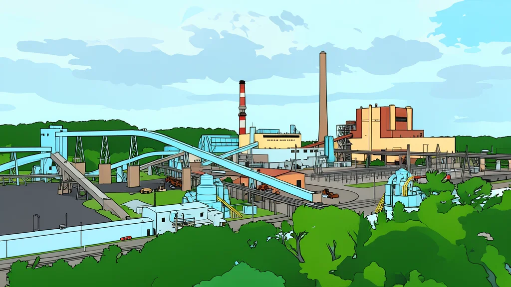 A large industrial coal power plant with tall smokestacks standing against a cloudy sky