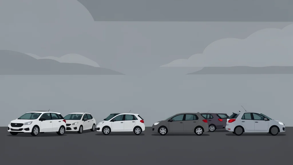 A row of rental cars parked in a lot under a cloudy sky