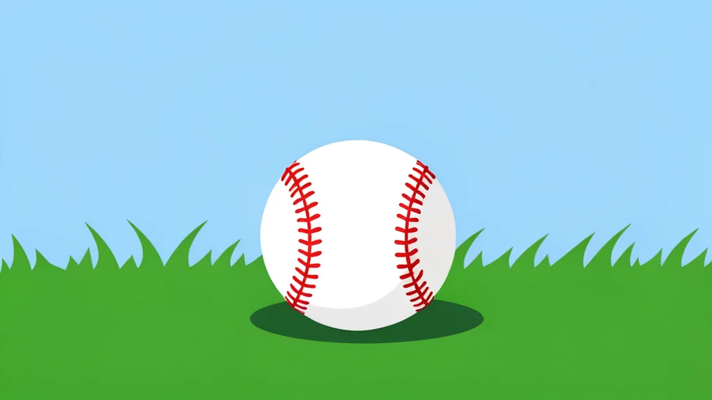 A baseball resting on a green grass field under a clear sky