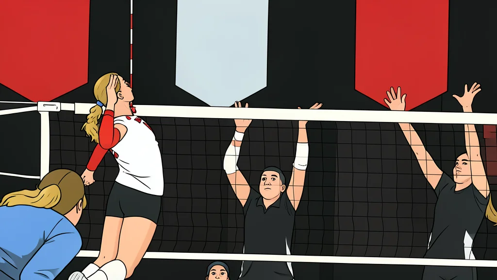 A white volleyball resting on a polished wooden gymnasium floor near a net post