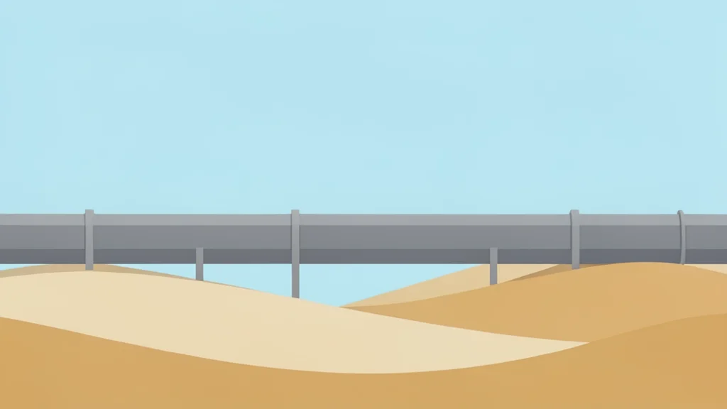 A large industrial pipeline stretching across a desert landscape