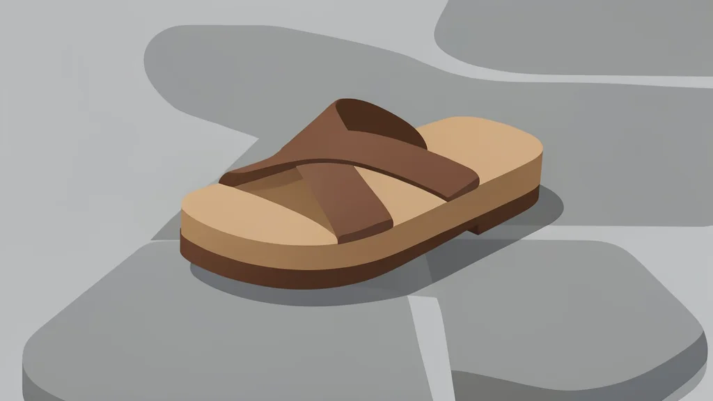 A traditional Japanese wooden geta sandal resting on a stone path