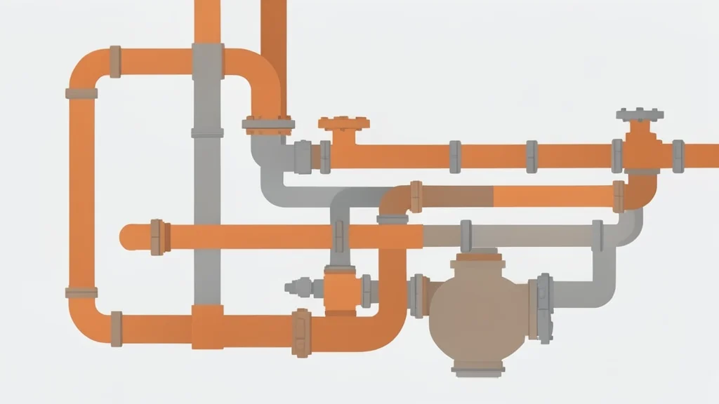 A complex assembly of copper piping and industrial valves