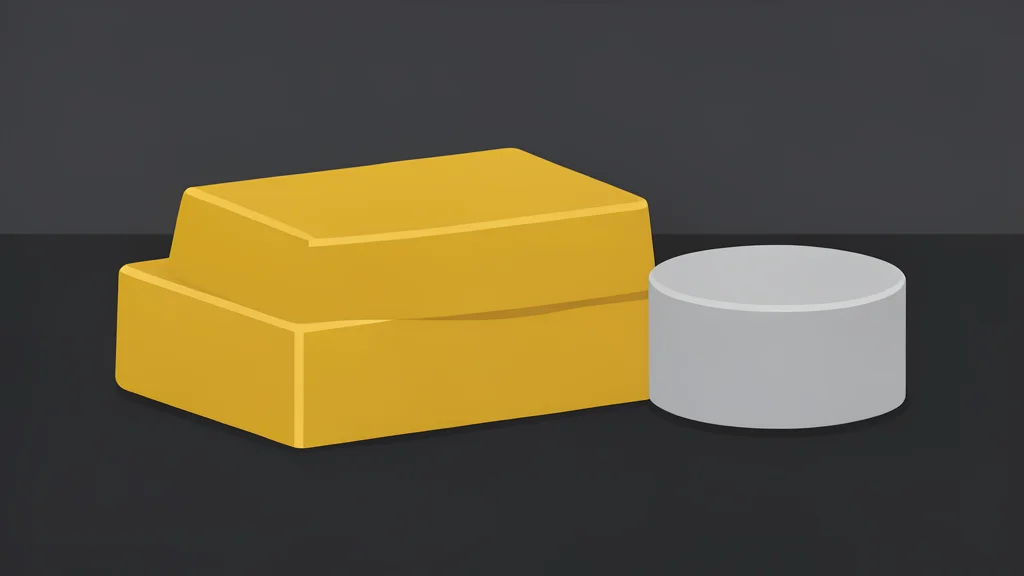 A stack of shiny gold bars and a silver ingot resting on a dark surface.