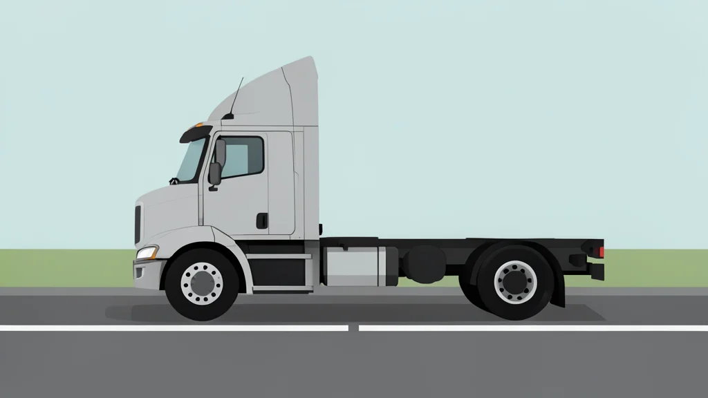 A semi-truck cab parked on an empty highway