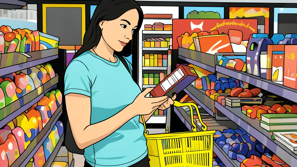 A neatly arranged shelf in a modern grocery store stocked with colorful boxes of instant noodles and jars of coffee