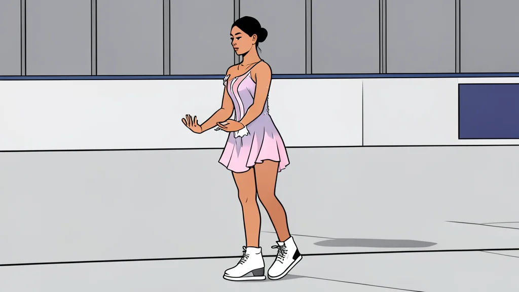 A pair of white ice skates resting on a smooth, reflective ice surface