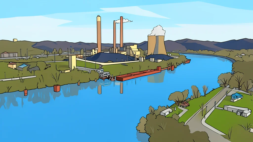 A large industrial cooling tower emitting steam against a clear sky