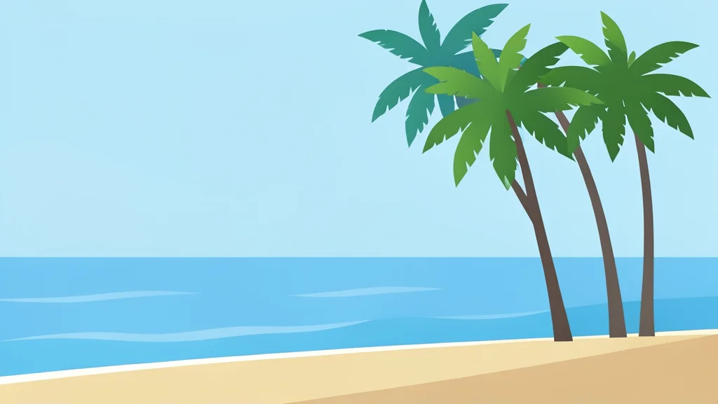 A tropical coastline with palm trees and a calm blue sea