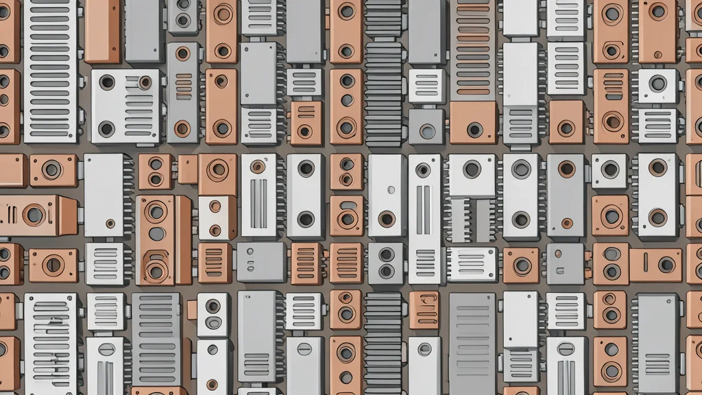 A cluster of industrial electrical connectors and heat sinks