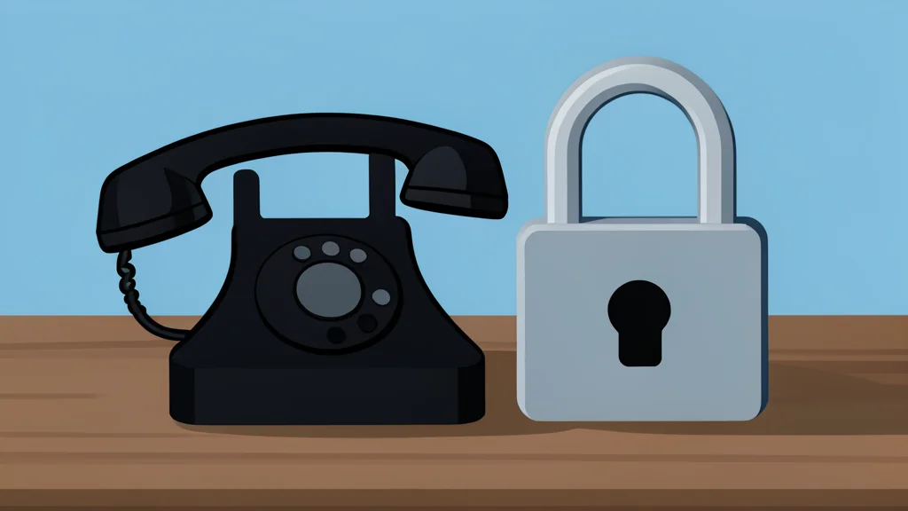A secure telephone receiver resting on a desk next to a padlock