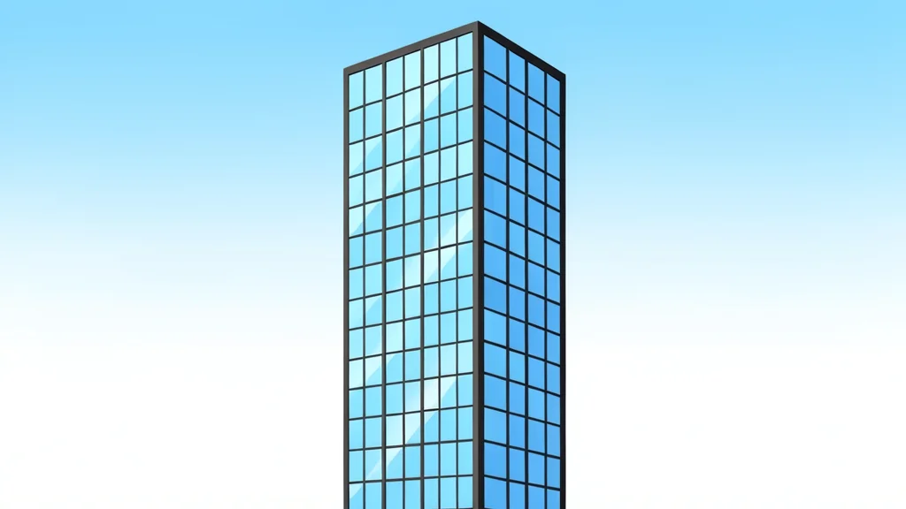 A modern glass skyscraper with a grid of windows reflecting the sky
