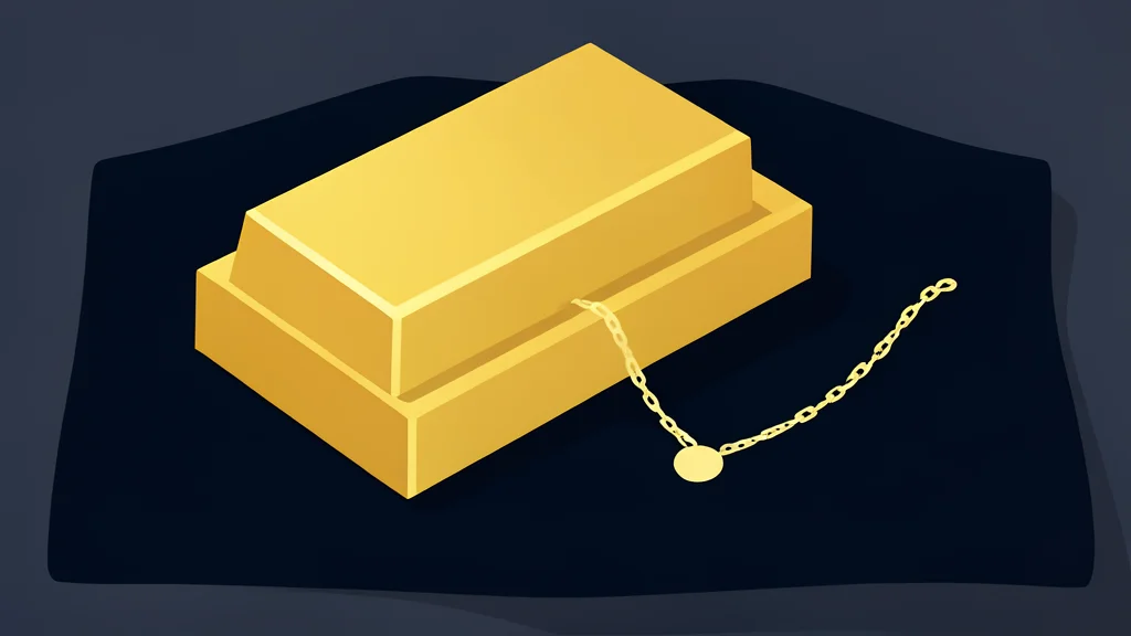 A stack of polished gold bars and a delicate gold necklace resting on a dark velvet cloth