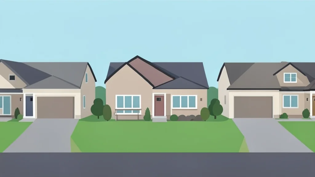 A row of suburban houses with front lawns and driveways