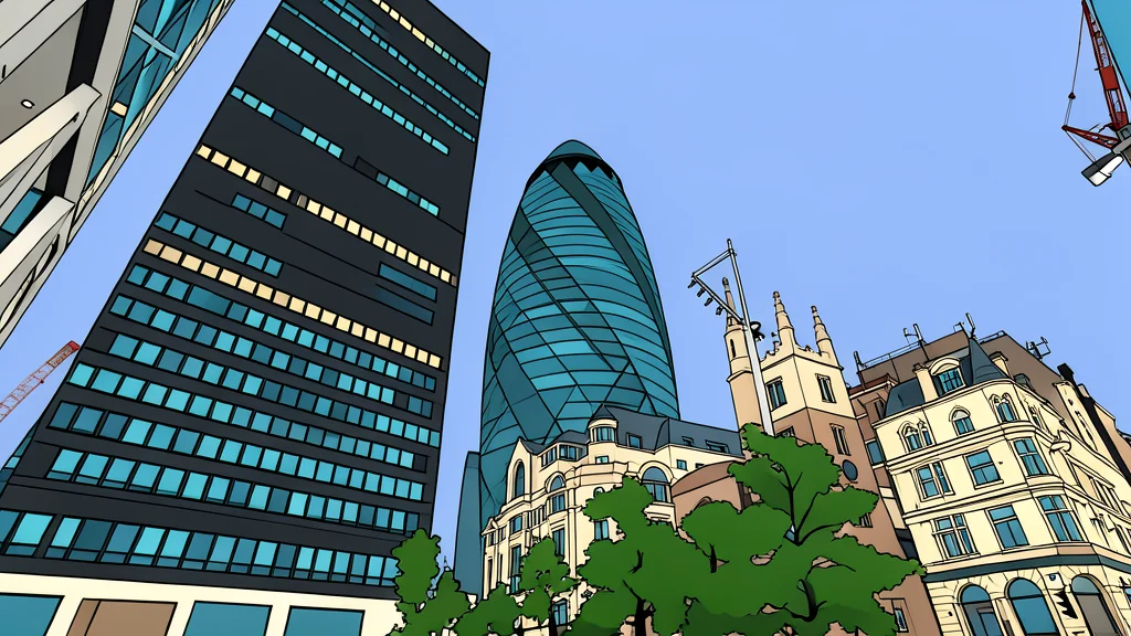 A view of the London skyline with the silhouette of the Gherkin building against a cloudy sky