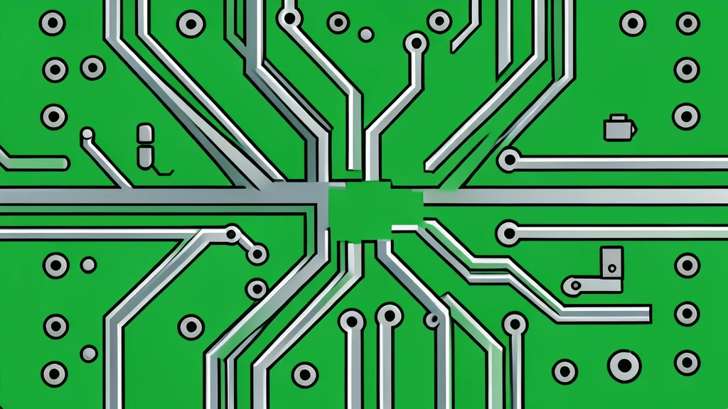 A close-up view of a complex circuit board with intricate copper pathways and small electronic components