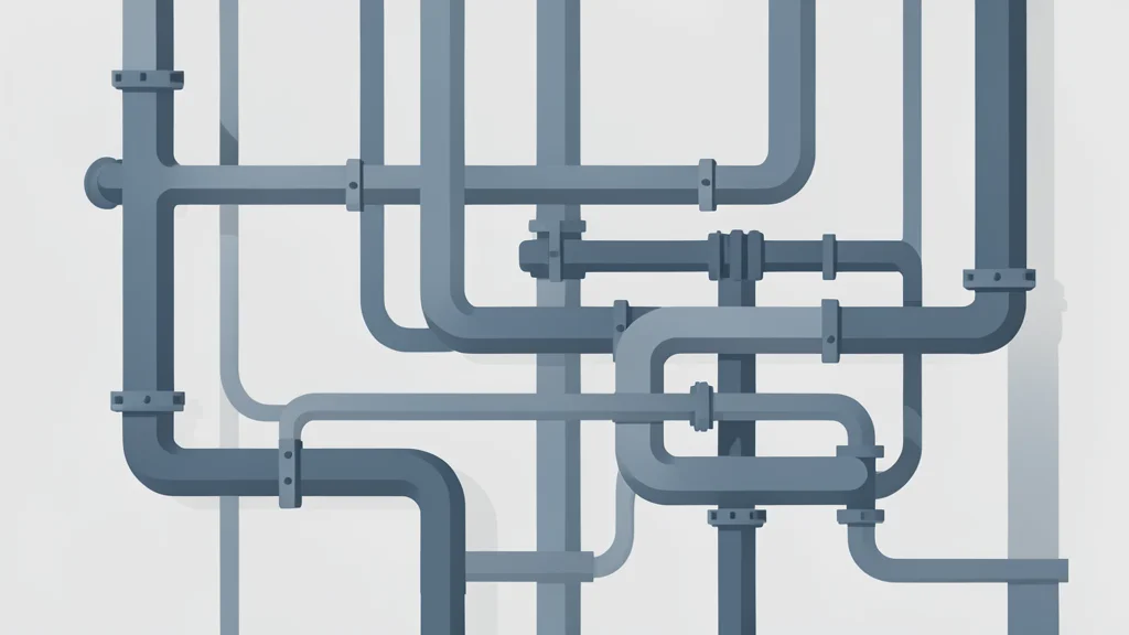 A complex network of interconnected pipes and valves in an industrial setting