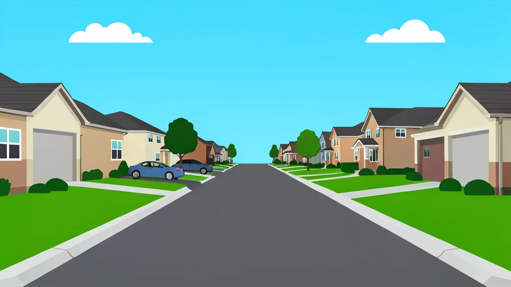 A quiet suburban street lined with detached single-family houses under a clear sky.