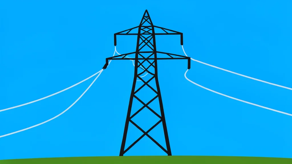 A high-voltage transmission tower standing against a clear sky
