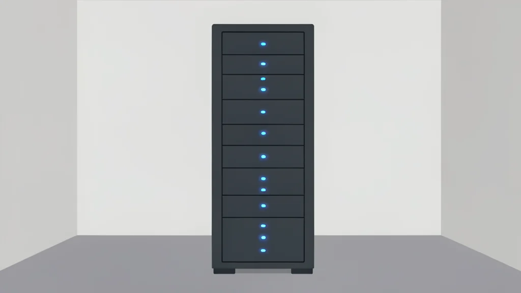 A server rack with glowing blue status lights
