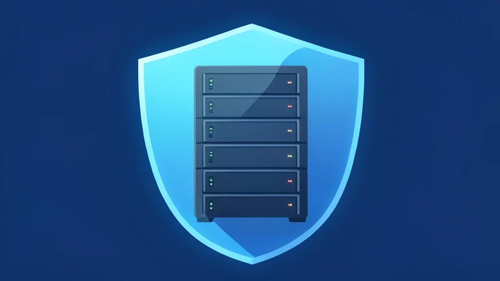 A glowing digital shield protecting a server rack