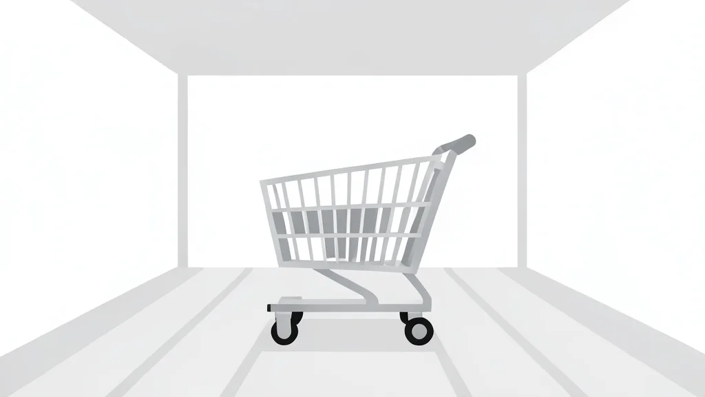 A modern shopping cart standing alone in a wide, empty retail aisle with smooth, minimalist lines.