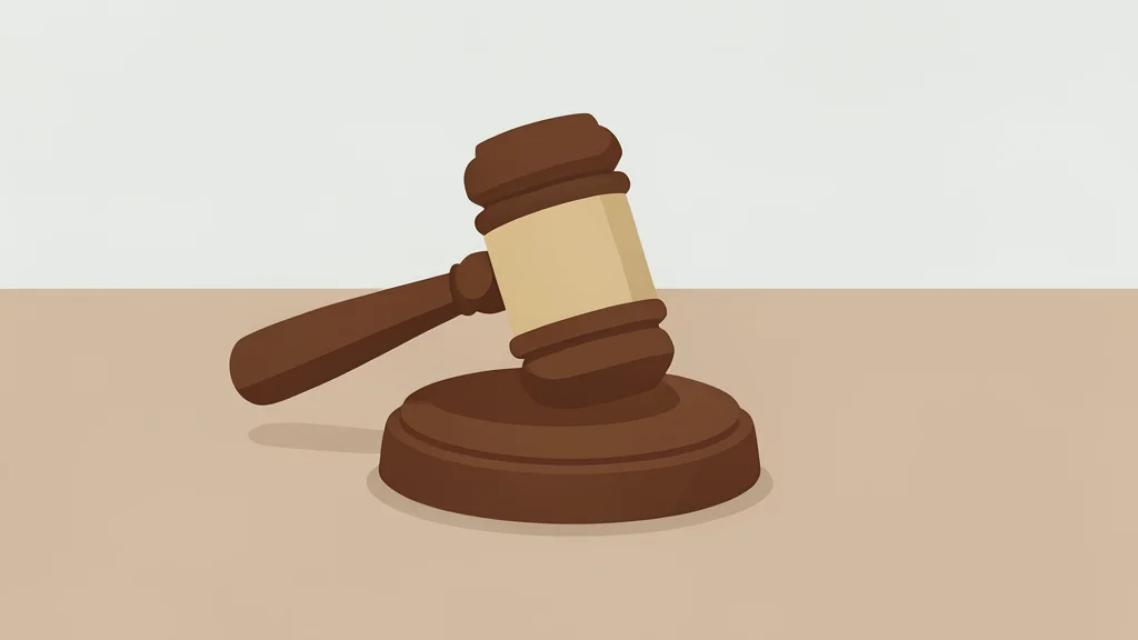 A wooden gavel resting on a polished desk surface