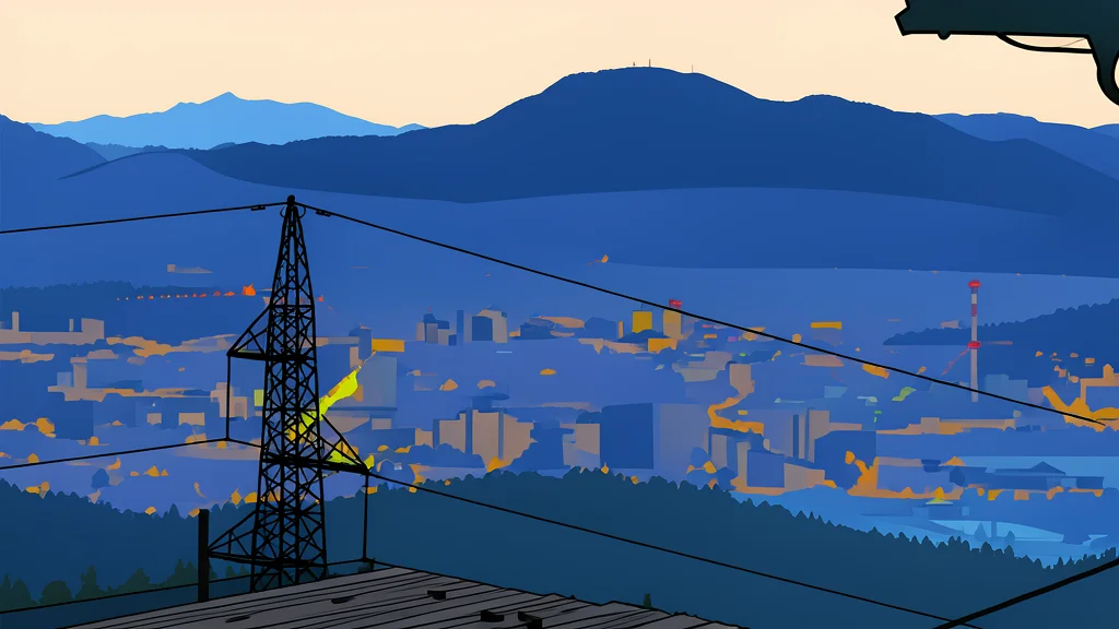 A high-voltage electricity pylon standing in a rural landscape