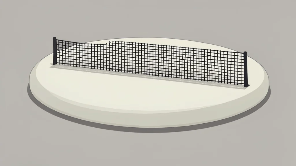A curved, padded teqball table with a net stretched across the center, set against a neutral background.