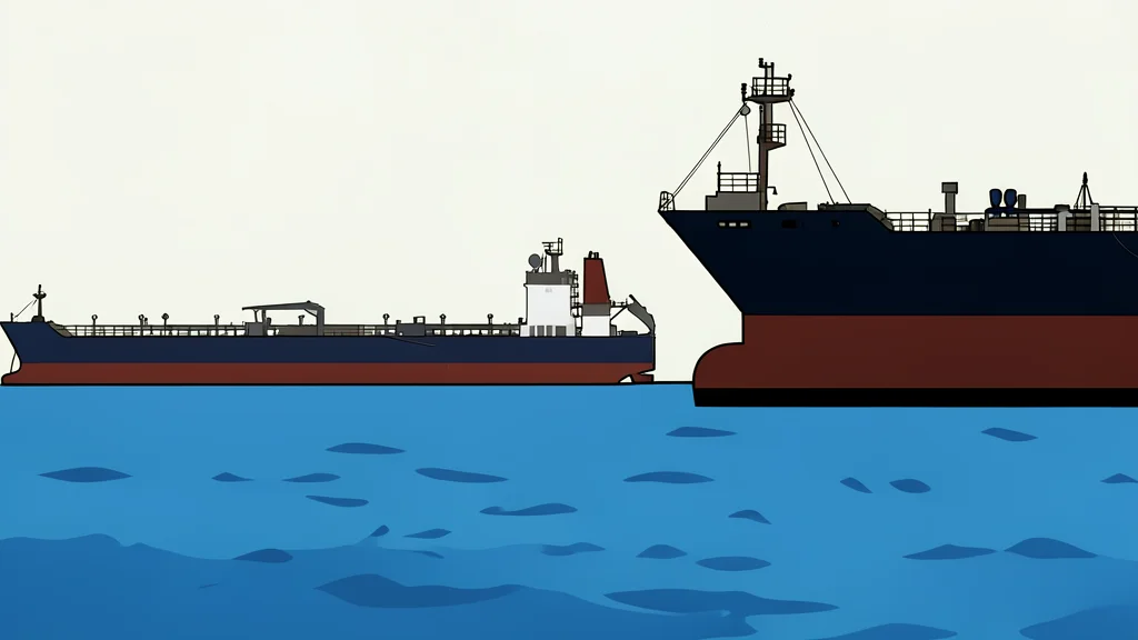 A wide, calm stretch of water with a large cargo ship moving through the channel