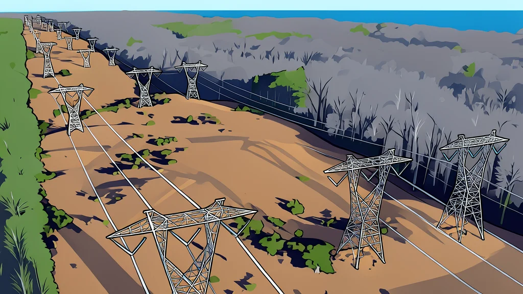 A high-voltage transmission tower standing in a green field