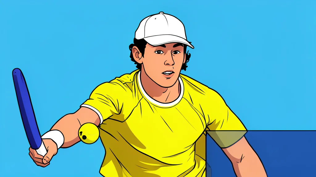 A bright yellow tennis ball resting on a textured green hard court surface.