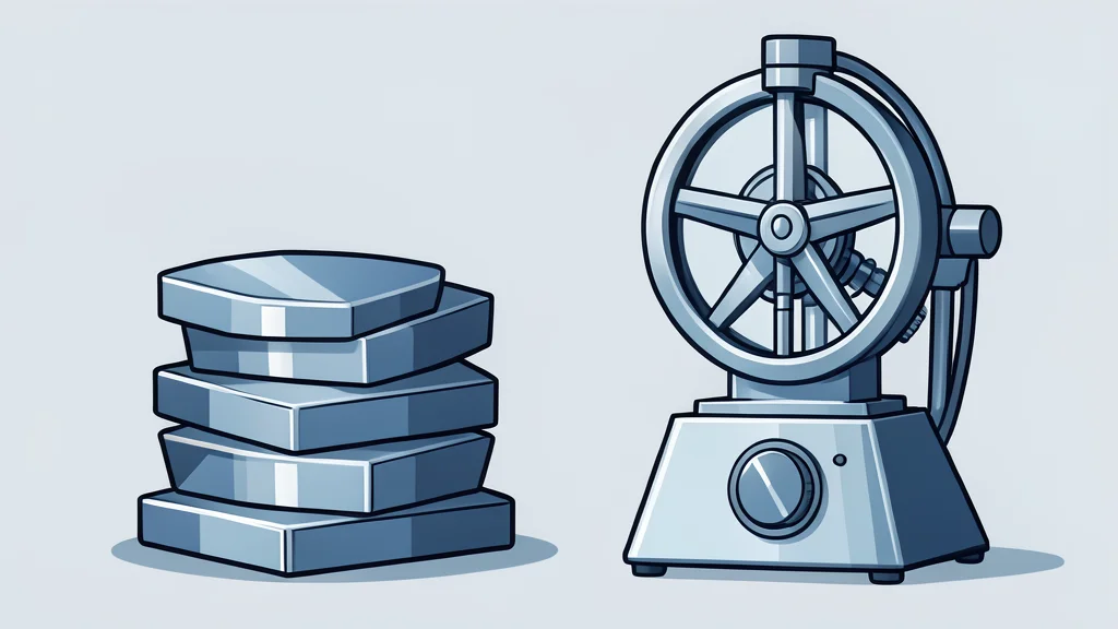 A cluster of metallic ingots arranged next to a laboratory centrifuge.