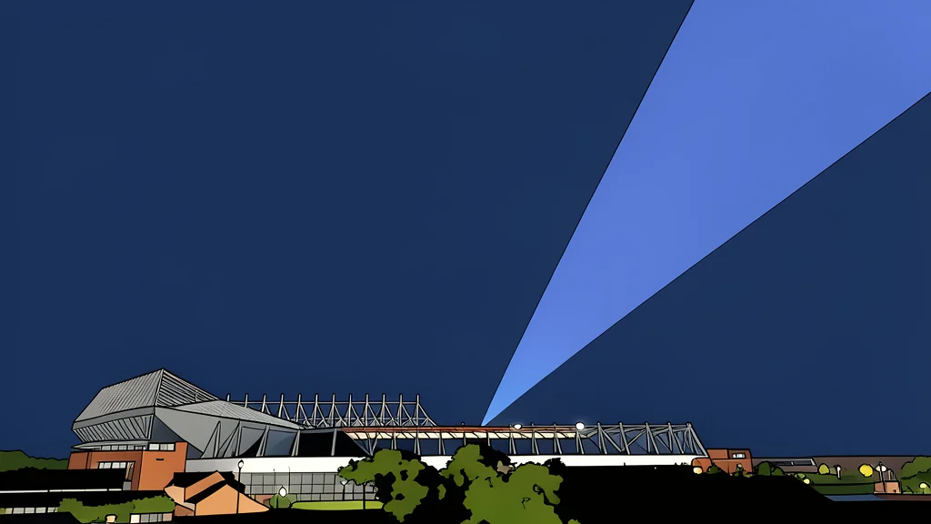 A modern stadium exterior illuminated by bright floodlights against a dark night sky