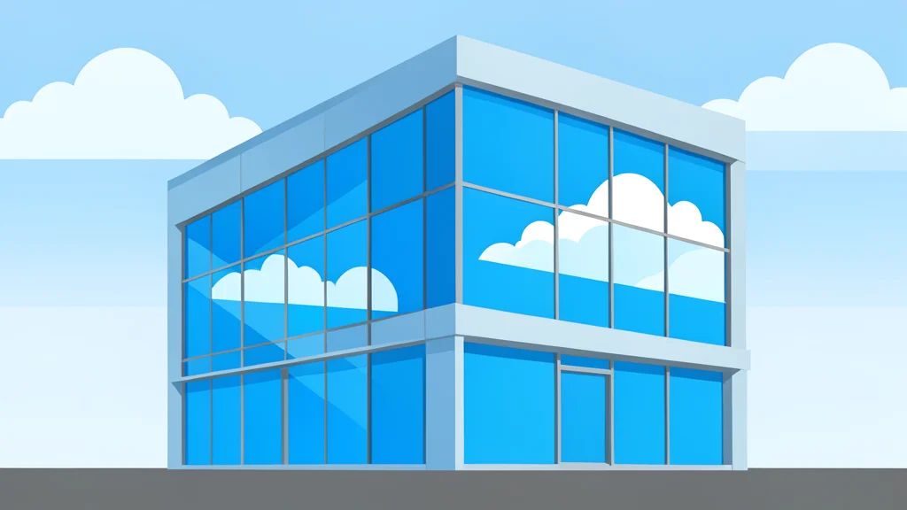 A modern glass office building exterior with large windows reflecting the sky