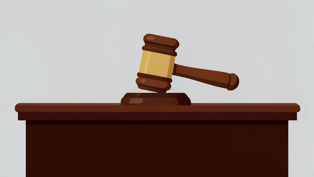A wooden gavel resting on a dark mahogany desk