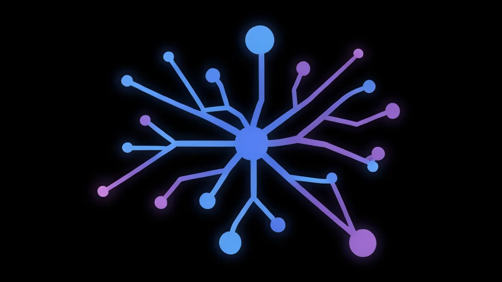 A complex neural network structure glowing softly in the dark