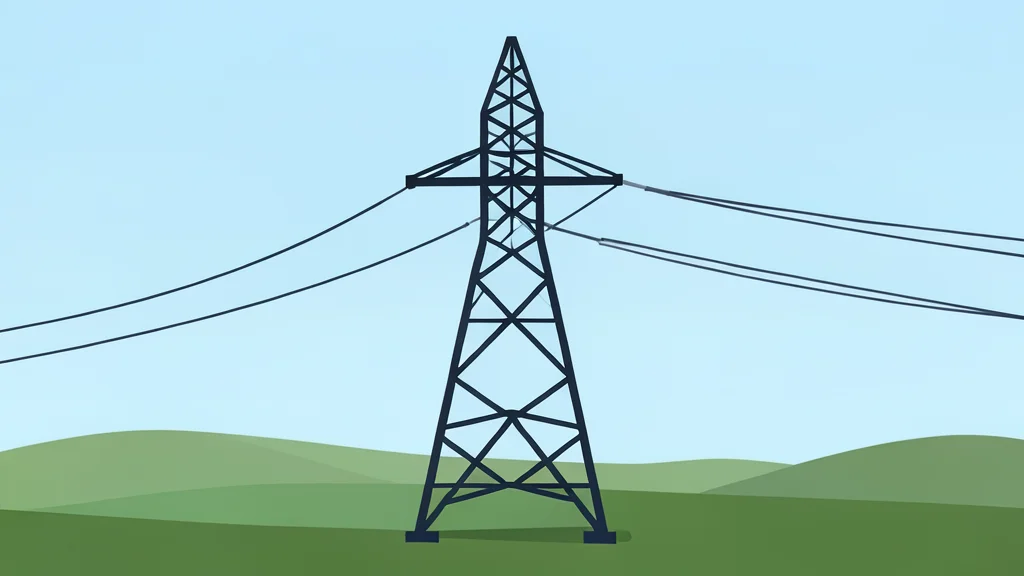 A high-voltage electrical transmission tower standing in a field