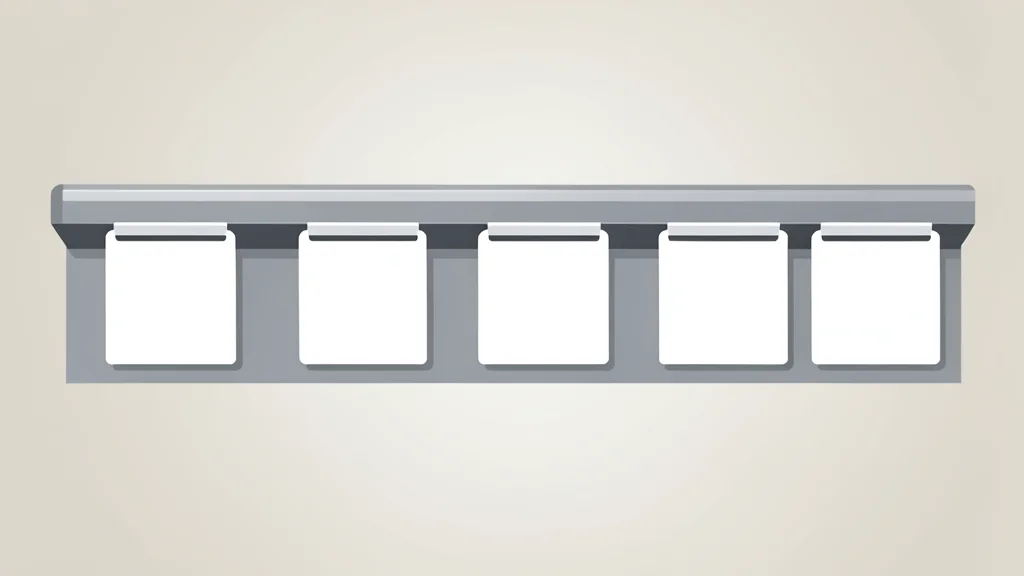 A row of blank, white electronic price tags attached to a metal grocery store shelf