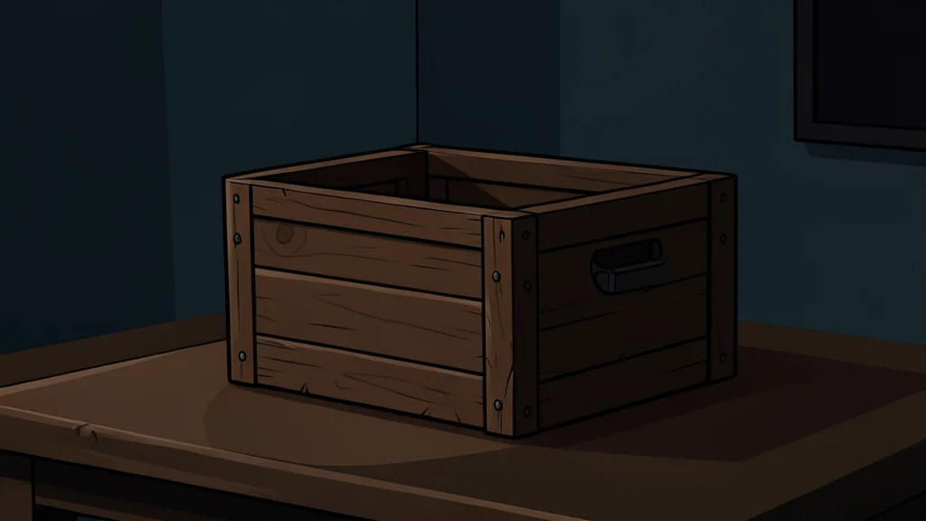 A weathered wooden ballot box sitting on a table in a dimly lit room