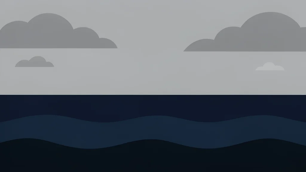 A vast, calm expanse of dark ocean water stretching toward a distant horizon under a cloudy sky