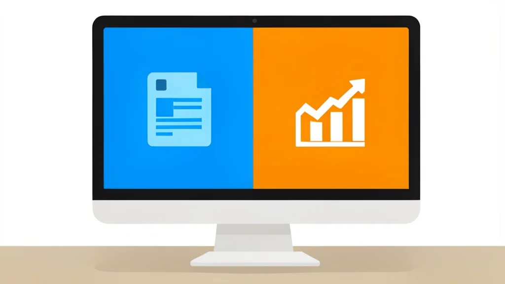 A split-screen view of two distinct computer desktops side-by-side on a large monitor