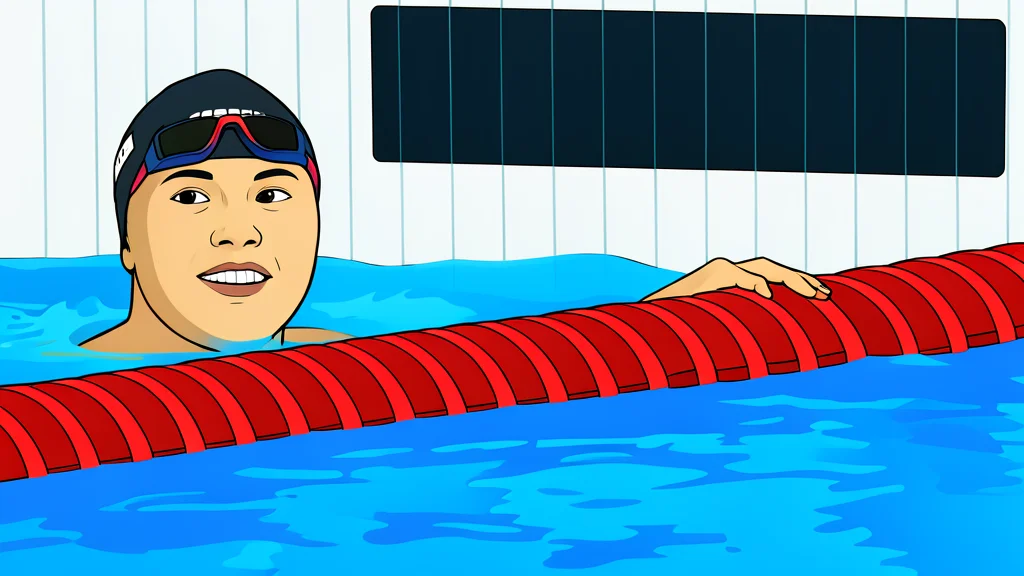 A calm, blue swimming pool with gentle ripples on the surface