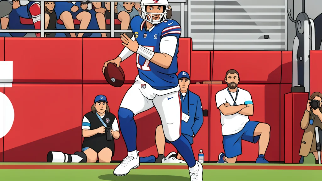 A polished American football resting on a green grass field
