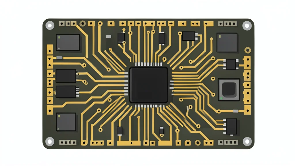 A detailed view of a multi-layered circuit board with intricate pathways and components