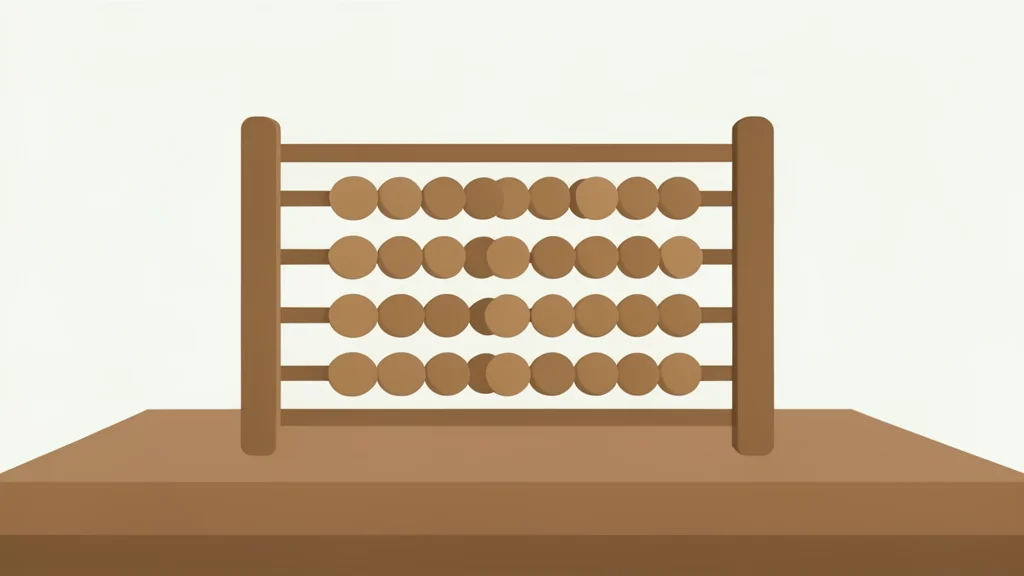 A wooden abacus with sliding beads on a desk