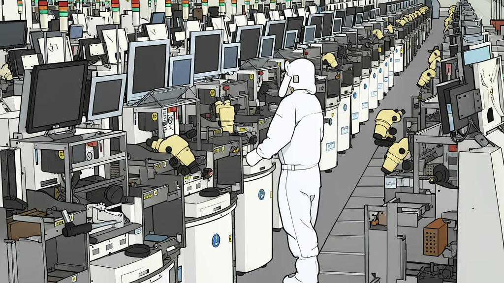 A modern server room with rows of black racks and blinking status lights