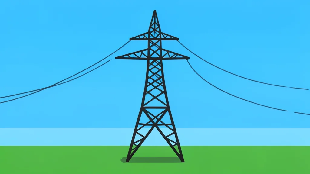 A high-voltage electrical transmission tower standing in a field